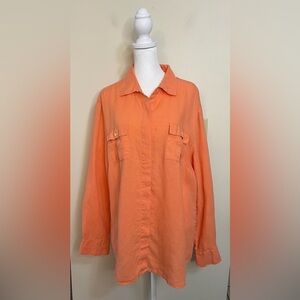 Tommy Bahamas Women’s 100 % Linen Button Down Shirt Tab Roll Sleeves Size L/G